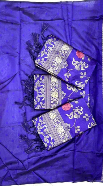 Mayawye Women's Soft Litchi Silk Jacquard Work Saree With Unstitched Blouse 5.5Mtr (Purple)