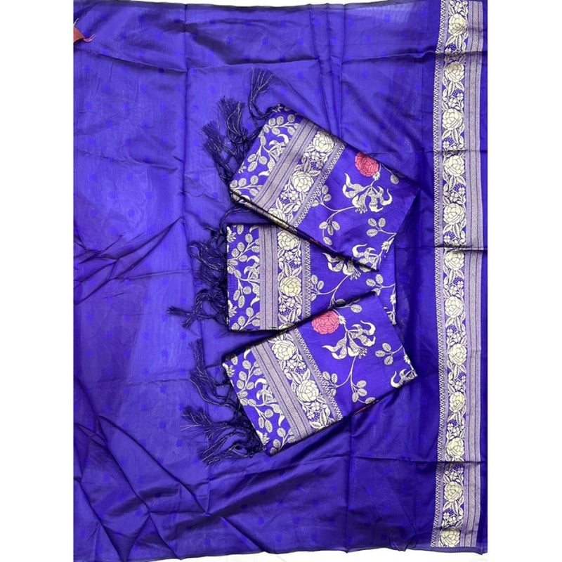 Mayawye Women's Soft Litchi Silk Jacquard Work Saree With Unstitched Blouse 5.5Mtr (Purple)