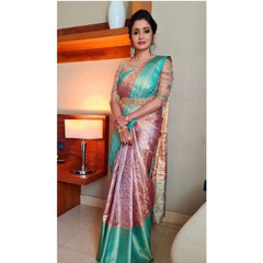 Mayawye Women's Soft Litchi Silk Jacquard Work Saree With Unstitched Blouse 5.5Mtr (Light Pink)