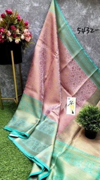 Mayawye Women's Soft Litchi Silk Jacquard Work Saree With Unstitched Blouse 5.5Mtr (Light Pink)