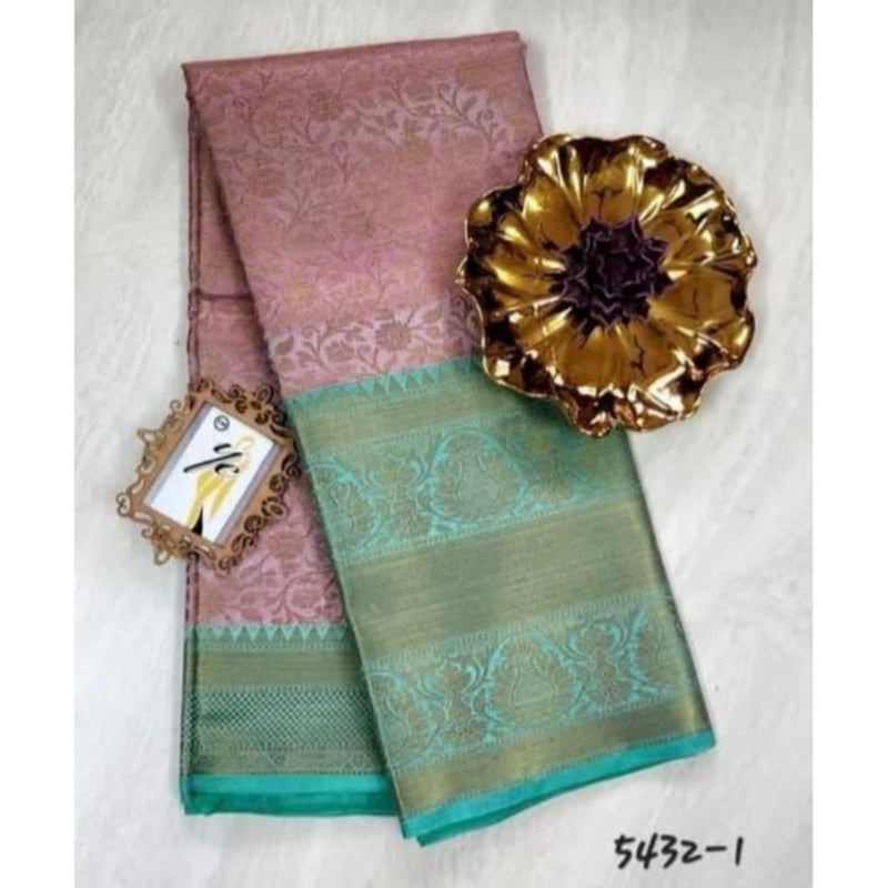 Mayawye Women's Soft Litchi Silk Jacquard Work Saree With Unstitched Blouse 5.5Mtr (Light Pink)