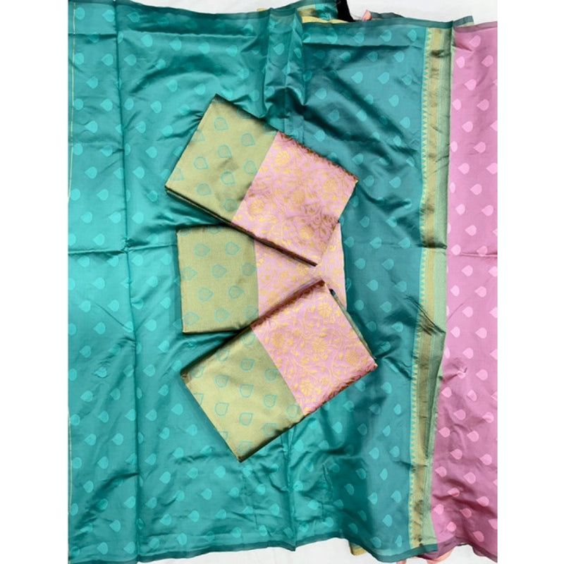 Mayawye Women's Soft Litchi Silk Jacquard Work Saree With Unstitched Blouse 5.5Mtr (Light Pink)