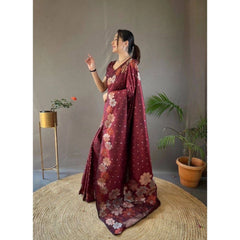 Mayawye Women's Soft Litchi Silk Jacquard Work Saree With Unstitched Blouse 5.5Mtr (Maroon)