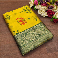 Mayawye Women's Soft Litchi Silk Jacquard Work Saree With Unstitched Blouse 5.5Mtr (Yellow)
