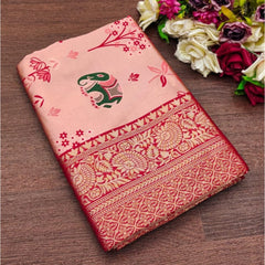 Mayawye Women's Soft Litchi Silk Jacquard Work Saree With Unstitched Blouse 5.5Mtr (Pink)