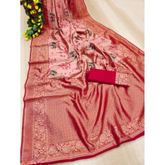 Mayawye Women's Soft Litchi Silk Jacquard Work Saree With Unstitched Blouse 5.5Mtr (Pink)