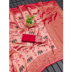 Mayawye Women's Soft Litchi Silk Jacquard Work Saree With Unstitched Blouse 5.5Mtr (Pink)