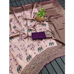 Mayawye Women's Soft Litchi Silk Jacquard Work Saree With Unstitched Blouse 5.5Mtr (Purple)