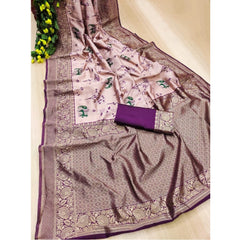 Mayawye Women's Soft Litchi Silk Jacquard Work Saree With Unstitched Blouse 5.5Mtr (Purple)