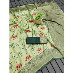 Mayawye Women's Soft Litchi Silk Jacquard Work Saree With Unstitched Blouse 5.5Mtr (Light Green)