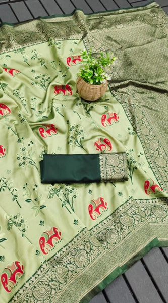 Mayawye Women's Soft Litchi Silk Jacquard Work Saree With Unstitched Blouse 5.5Mtr (Light Green)