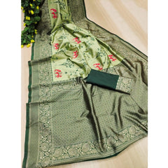 Mayawye Women's Soft Litchi Silk Jacquard Work Saree With Unstitched Blouse 5.5Mtr (Light Green)