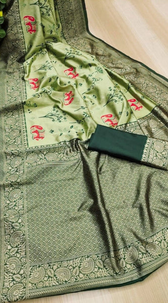 Mayawye Women's Soft Litchi Silk Jacquard Work Saree With Unstitched Blouse 5.5Mtr (Light Green)