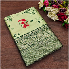 Mayawye Women's Soft Litchi Silk Jacquard Work Saree With Unstitched Blouse 5.5Mtr (Light Green)