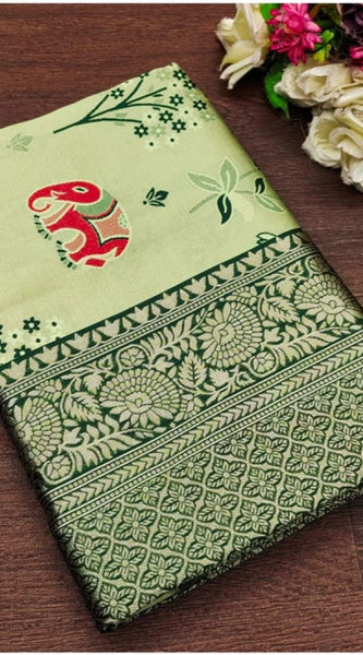 Mayawye Women's Soft Litchi Silk Jacquard Work Saree With Unstitched Blouse 5.5Mtr (Light Green)