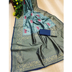 Mayawye Women's Soft Litchi Silk Jacquard Work Saree With Unstitched Blouse 5.5Mtr (Light Blue)