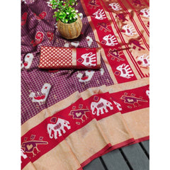 Mayawye Women's Soft Litchi Silk Jacquard Work Saree With Unstitched Blouse 5.5Mtr (Purple)