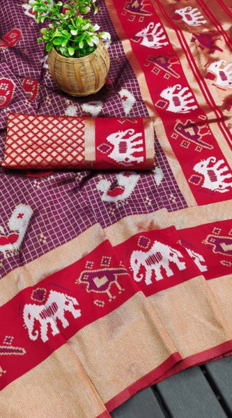 Mayawye Women's Soft Litchi Silk Jacquard Work Saree With Unstitched Blouse 5.5Mtr (Purple)