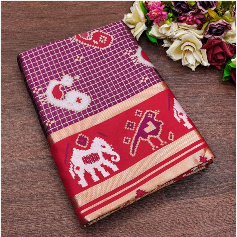 Mayawye Women's Soft Litchi Silk Jacquard Work Saree With Unstitched Blouse 5.5Mtr (Purple)