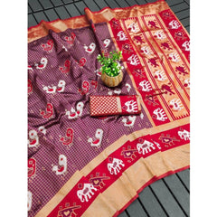 Mayawye Women's Soft Litchi Silk Jacquard Work Saree With Unstitched Blouse 5.5Mtr (Purple)