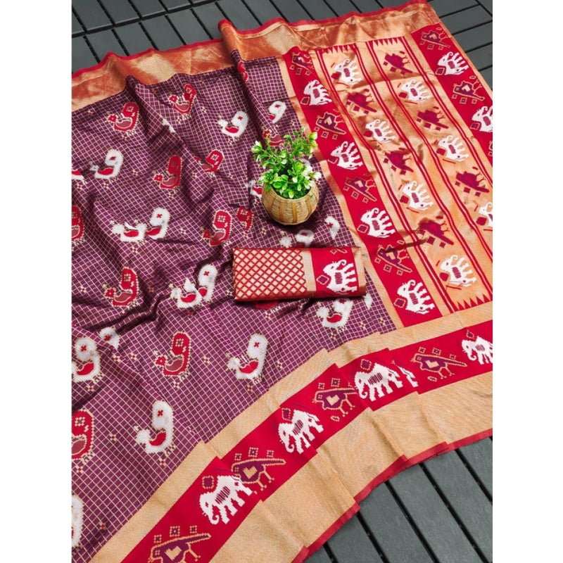 Mayawye Women's Soft Litchi Silk Jacquard Work Saree With Unstitched Blouse 5.5Mtr (Purple)