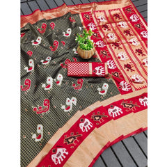 Mayawye Women's Soft Litchi Silk Jacquard Work Saree With Unstitched Blouse 5.5Mtr (Black-Red)