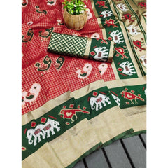 Mayawye Women's Soft Litchi Silk Jacquard Work Saree With Unstitched Blouse 5.5Mtr (Red-Green)