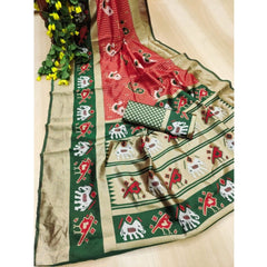 Mayawye Women's Soft Litchi Silk Jacquard Work Saree With Unstitched Blouse 5.5Mtr (Red-Green)