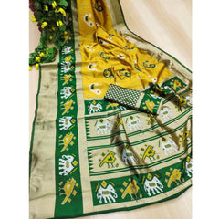 Mayawye Women's Soft Litchi Silk Jacquard Work Saree With Unstitched Blouse 5.5Mtr (Yellow-Green)