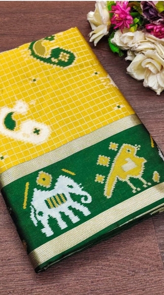 Mayawye Women's Soft Litchi Silk Jacquard Work Saree With Unstitched Blouse 5.5Mtr (Yellow-Green)