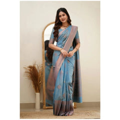 Mayawye Women's Soft Litchi Silk Jacquard Work Saree With Unstitched Blouse 5.5Mtr (Gray)
