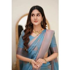Mayawye Women's Soft Litchi Silk Jacquard Work Saree With Unstitched Blouse 5.5Mtr (Gray)