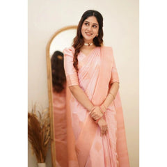 Mayawye Women's Soft Litchi Silk Jacquard Work Saree With Unstitched Blouse 5.5Mtr (Pink)
