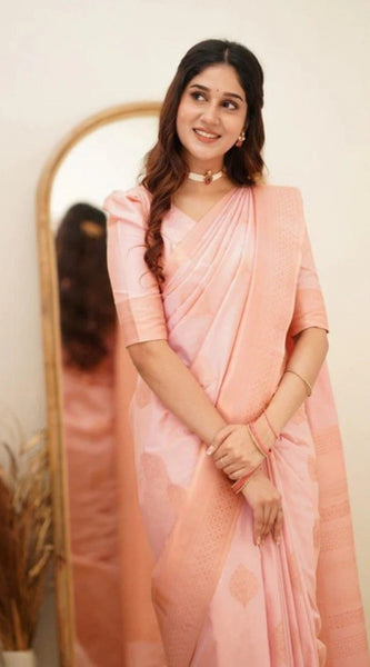Mayawye Women's Soft Litchi Silk Jacquard Work Saree With Unstitched Blouse 5.5Mtr (Pink)