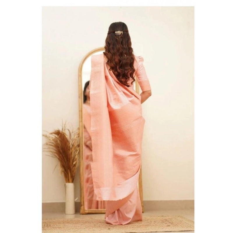 Mayawye Women's Soft Litchi Silk Jacquard Work Saree With Unstitched Blouse 5.5Mtr (Pink)