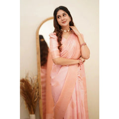 Mayawye Women's Soft Litchi Silk Jacquard Work Saree With Unstitched Blouse 5.5Mtr (Pink)