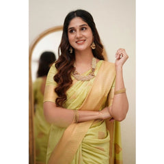 Mayawye Women's Soft Litchi Silk Jacquard Work Saree With Unstitched Blouse 5.5Mtr (Light Green)