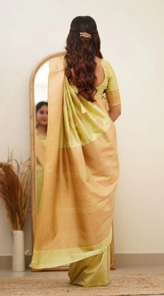 Mayawye Women's Soft Litchi Silk Jacquard Work Saree With Unstitched Blouse 5.5Mtr (Light Green)