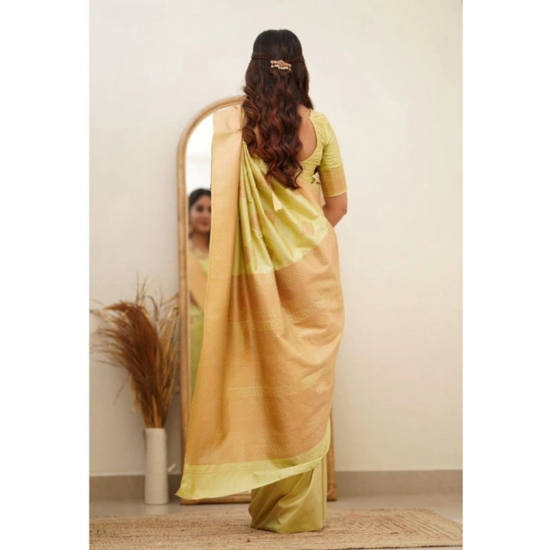 Mayawye Women's Soft Litchi Silk Jacquard Work Saree With Unstitched Blouse 5.5Mtr (Light Green)