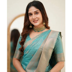 Mayawye Women's Soft Litchi Silk Jacquard Work Saree With Unstitched Blouse 5.5Mtr (Light Blue)