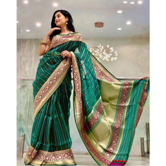 Mayawye Women's Soft Litchi Silk Jacquard Work Saree With Unstitched Blouse 5.5Mtr (Green)