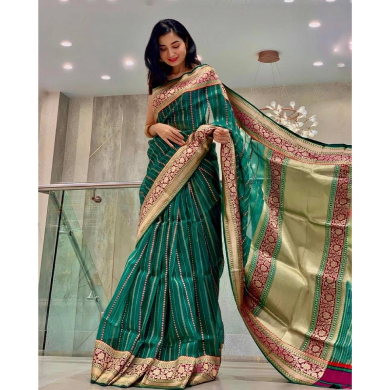 Mayawye Women's Soft Litchi Silk Jacquard Work Saree With Unstitched Blouse 5.5Mtr (Green)