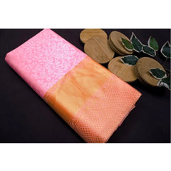 Mayawye Women's Soft Litchi Silk Jacquard Work Saree With Unstitched Blouse 5.5Mtr (Pink)