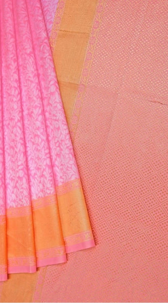 Mayawye Women's Soft Litchi Silk Jacquard Work Saree With Unstitched Blouse 5.5Mtr (Pink)