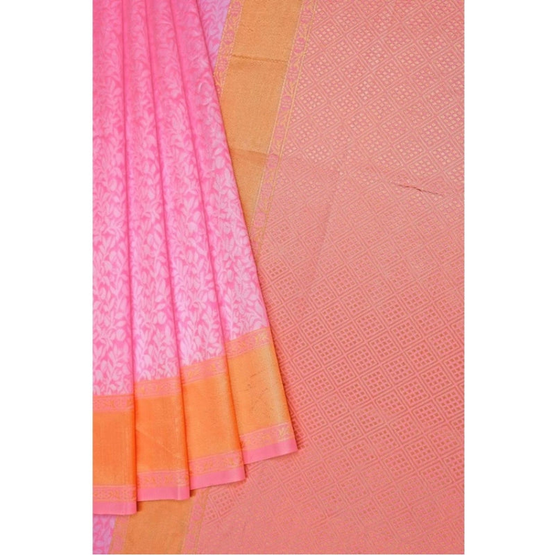 Mayawye Women's Soft Litchi Silk Jacquard Work Saree With Unstitched Blouse 5.5Mtr (Pink)
