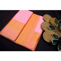 Mayawye Women's Soft Litchi Silk Jacquard Work Saree With Unstitched Blouse 5.5Mtr (Pink)