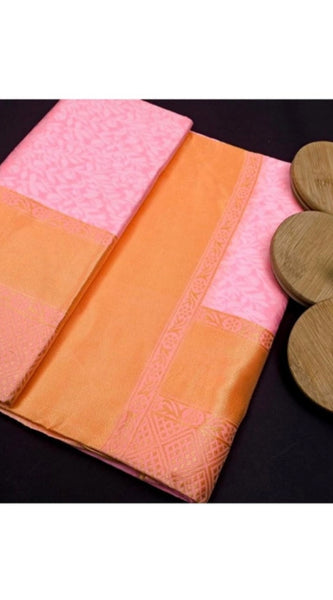 Mayawye Women's Soft Litchi Silk Jacquard Work Saree With Unstitched Blouse 5.5Mtr (Pink)