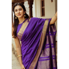 Mayawye Women's Soft Litchi Silk Jacquard Work Saree With Unstitched Blouse 5.5Mtr (Blue)