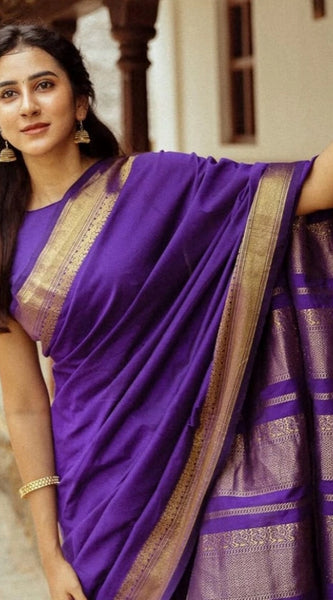 Mayawye Women's Soft Litchi Silk Jacquard Work Saree With Unstitched Blouse 5.5Mtr (Blue)