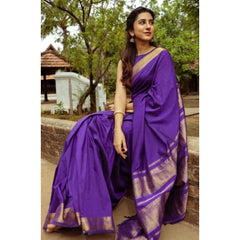 Mayawye Women's Soft Litchi Silk Jacquard Work Saree With Unstitched Blouse 5.5Mtr (Blue)